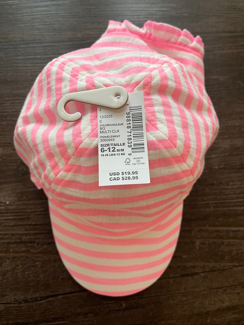 The Children’s Place Pink Striped Swim Hat 6-12 Months - Picture 3 of 3